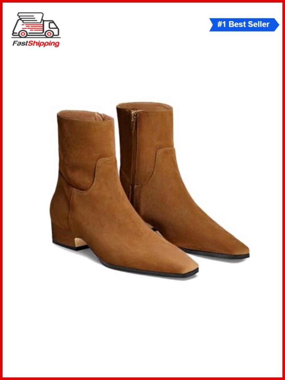 ✨Coutgo Faux Suede Square Toe Ankle Booties Low Block Heel Side Zip